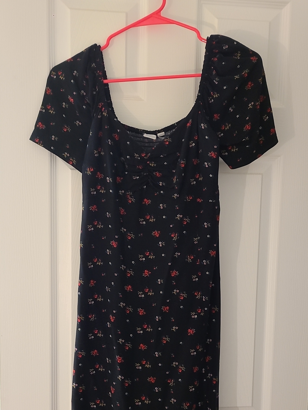 GAP Black and Floral Midi-Dress with Modest Side Slit